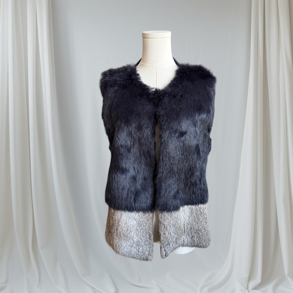 Javier Simorra Genuine Rabbit Fur Black and Gray Fur Vest